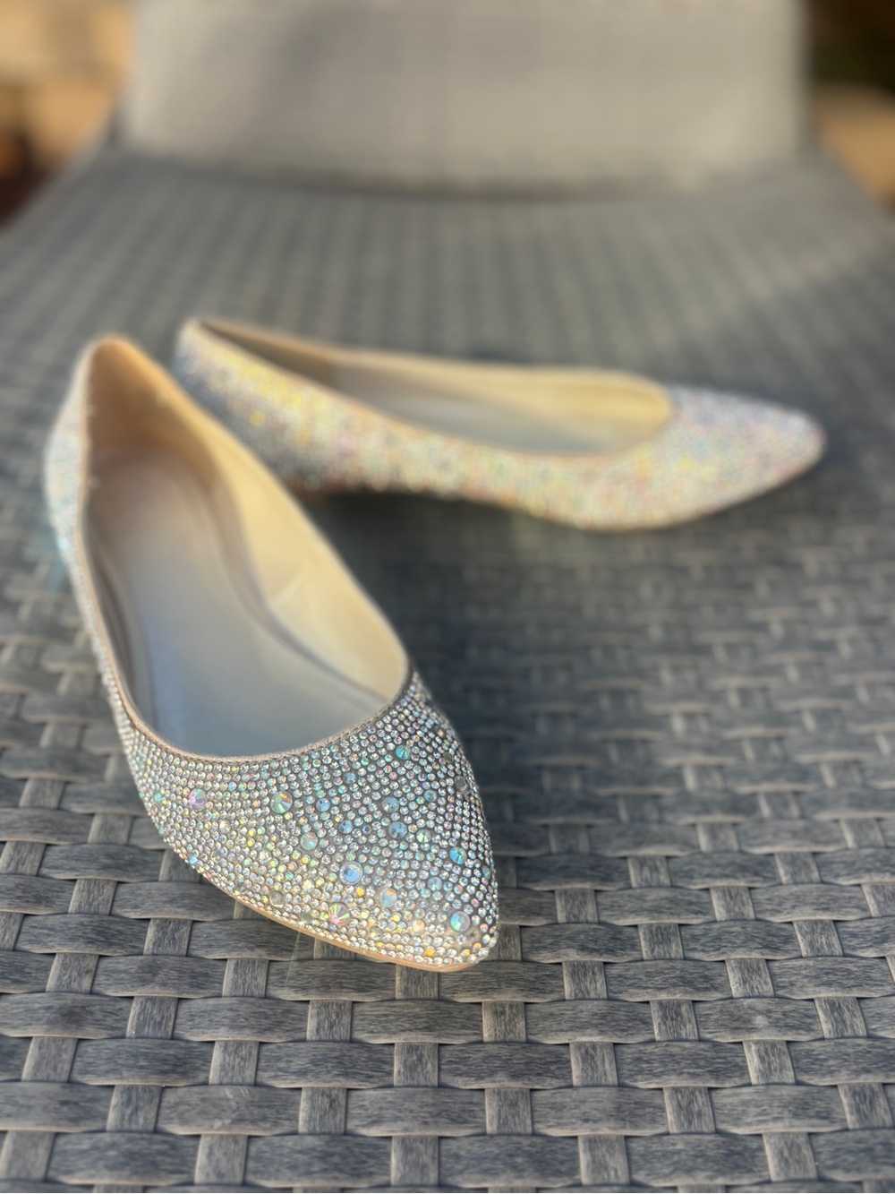 David's Bridal Iridescent Crystal Pointed Toe Flats